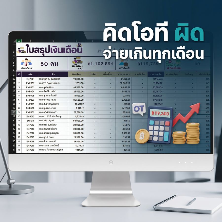 กราฟิกเตือนปัญหา: คิดโอทีผิด จ่ายเกินทุกเดือน