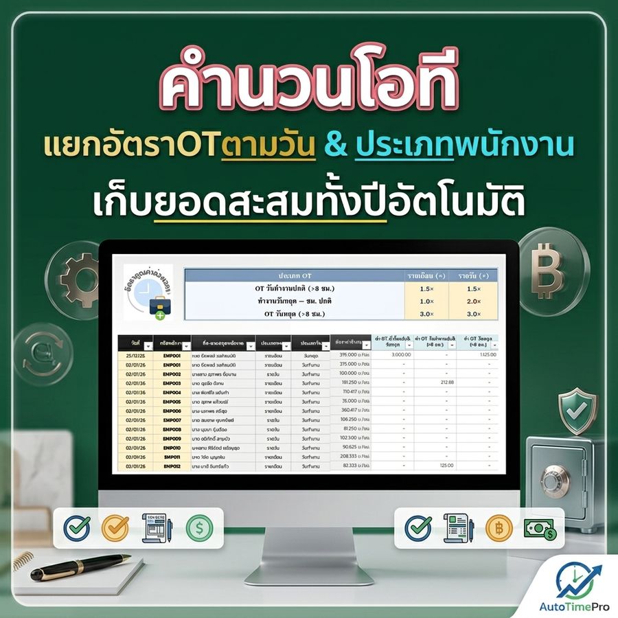 ฟีเจอร์: คำนวณโอที แยกอัตรา OT ตามวันและประเภทพนักงาน