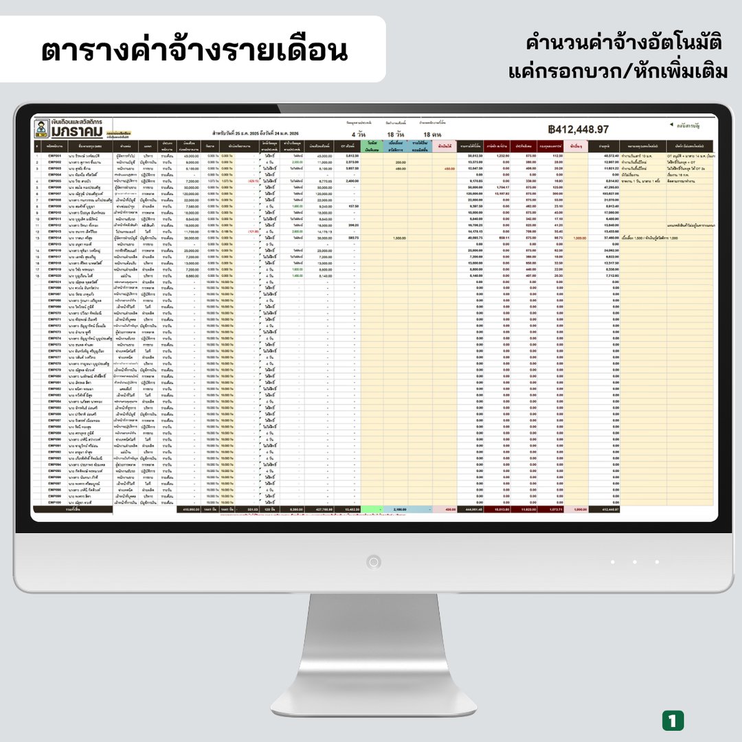 ตารางค่าจ้างรายเดือนทั้งแท็บ