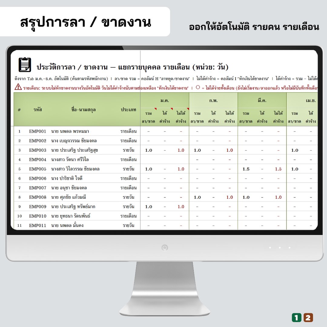 สรุปการลา ขาดงาน รายคน รายเดือน