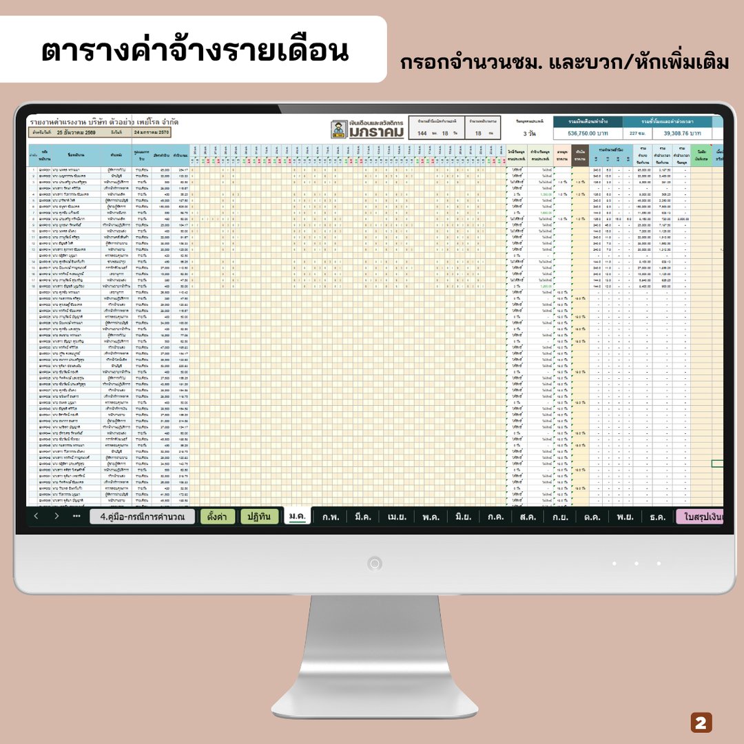 ตารางค่าจ้างรายเดือนทั้งแท็บ