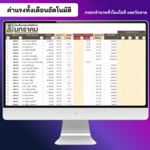 หน้ากรอกยอดรวมรายเดือน วันขาด และชั่วโมง OT 4 อัตรา คนละ 1 แถว